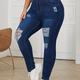Plus Size Ripped High Rise Button Fly Skinny Jeans, Women's Plus Casual Slight Stretch Skinny Jeans