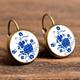 Chinese Style Time Gemstone Blue Flower Porcelain Earrings Ear Hook Ancient Style Alloy Jewelry For Women Girls