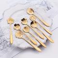 8pcs, Stainless Steel Soup Spoon, Floral Pattern Dessert Sppons, Solid Color Simple Style Spoon, Soup Spoon, Dessert Spoon, Tableware