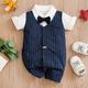 Baby Boys Casual Striped Short Sleeve Bowtie Lapel Collar Gentleman Romper Cotton Jumpsuit Clothes