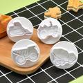 4pcs Construction Series Transport Vehicle Embossed Flower Mold For Cake, Biscuit, Chocolate, And Diy Baking