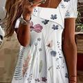 Floral Print Square Neck T-shirt, Casual Short Sleeve T-shirt For Summer, Women's Clothing