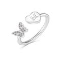 Initial Ring For Women Girls Butterfly Love Heart Shape Initial Letter Ring Adjustable Size