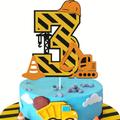1pc, Construction Theme Party Birthday Number Cake Topper For Truck Excavator Bulldozer Themed Birthday Party Decorations Supplies