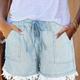 Raw Hem Short Denim Pants, Elastic Waist Slash Pockets Casual Denim Shorts, Women's Denim Jeans & Clothing