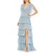 Metallic Flutter Sleeve Ruffle Tiered Gown