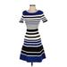 BCBGMAXAZRIA Casual Dress - Fit & Flare: Blue Stripes Dresses - Women's Size 2X-Small