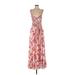 Badgley Mischka Casual Dress - Maxi: Red Floral Dresses - Women's Size 2 Tall