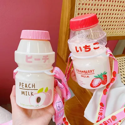 Ins 480ml Cute Fruit Water Bottle BPA Free Fashion Strawberry Milk Water Bottles Portable Heat