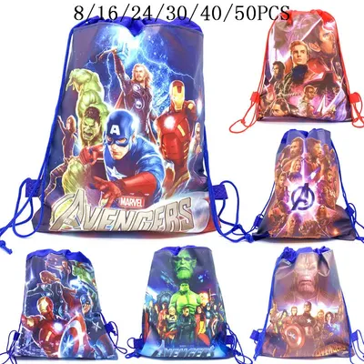 8/16/24/50PCS Cartoon Super Hero Theme Birthday Party Gifts Non-Woven Drawstring Bags Kids Boy Favor