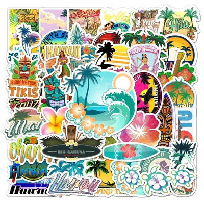 10/30/50PCS Outdoor Hawaii Surfing Stickers Summer Tropical Beach Surfing Waterproof DIY Surfboard