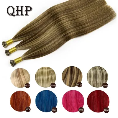 QHP Hair Straight Machine Made Remy Hair Extensions 50pcs/ Set Straight Keratin I Tip Human Hair