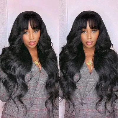 Body Wave Human Hair Wigs With Bangs Brazilian Wig Pre Plucked Cheap Hair Wigs On Sale Clearance