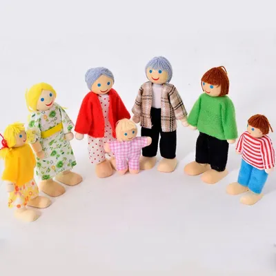New Wooden Furniture Miniature Toy Mini Wood Dolls Family Doll Kids Children House Play Toy Boys