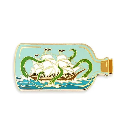 Ship In A Bottle Attacked by Sea Enamel Lapel Pin