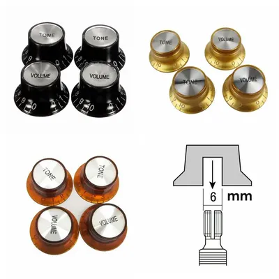 4pcs Guitar Top Hat Speed Control Knobs 2 Volumes & 2 Tones Silver Bell for LP SG Guitar