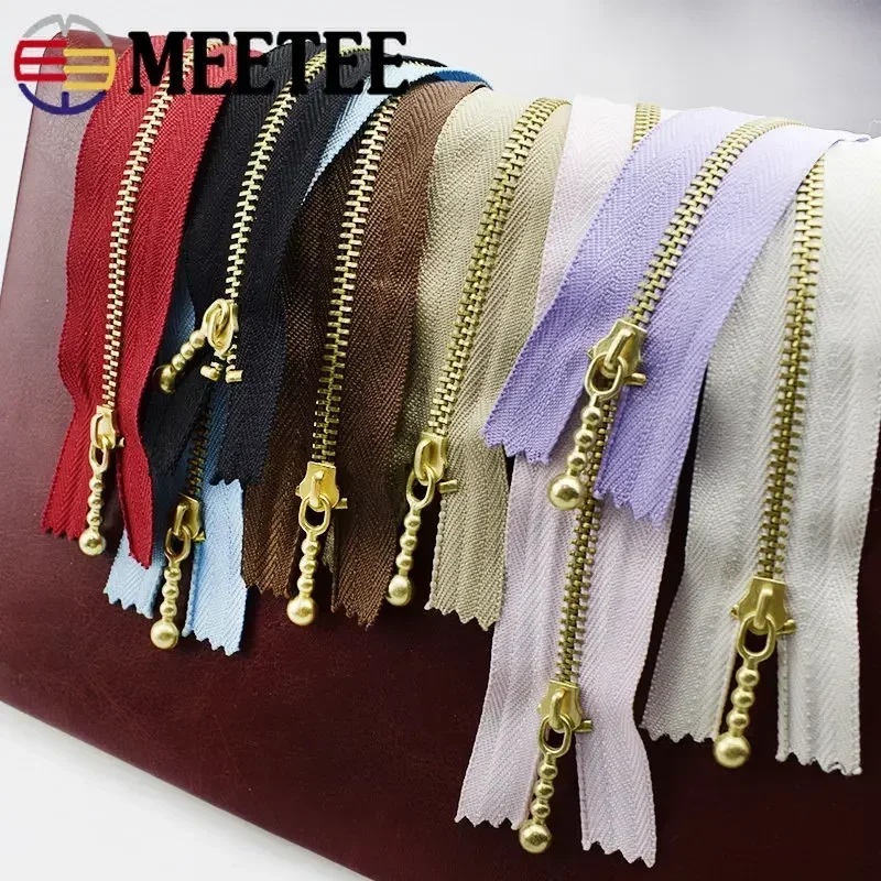 10Pcs Meetee 3# Gold Metal Zipper 12-40cm Close-end Zip for Sewing Bags Garments Pocket Zippers Repair Tailor DIY Accessories