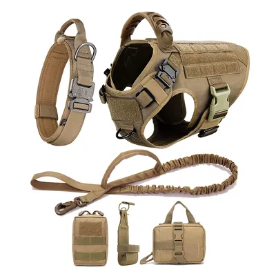 Large Dog Harness Collar Leash Molle Pouches Pet German Shepherd Malinois Training Walking Vest Dog