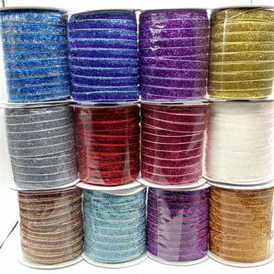 50 yards 48colors Sparkle Glitter metallic Velvet ribbon Headband Clips Bow wedding decoration party decor DIY 3/8" width 10mm