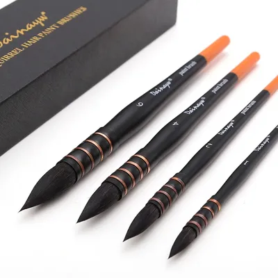 Dainayw 4 Brushes Squirrel Hair &Horse Hair Art Painting Brushes Artistic Watercolor Brush Set for