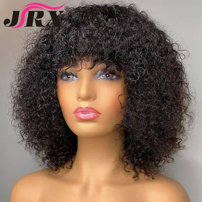 Jerry Curly Human Hair Wigs with Bangs Full Machine Made Wigs Highlight Honey Blonde Colored Wigs
