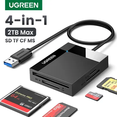 UGREEN Card Reader 4-in-1 USB3.0/USB-C SD Micro SD TF CF MS Compact Flash Card Adapter for Laptop PC