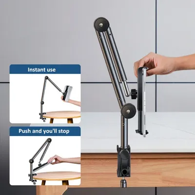 Tablet Holder for Bed Long Arm Stand for iPad Tablet Bracket 360° Rotating Desk Side Phone Mount for