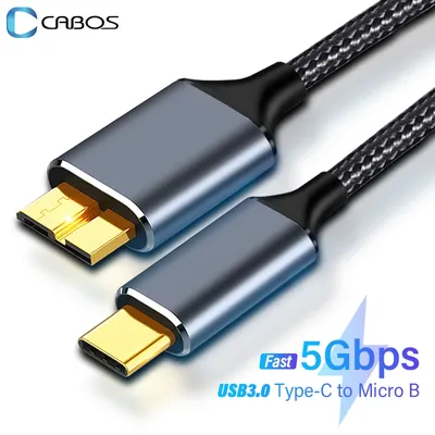 Type C to Micro B USB3.0 Cable Hard Disk Drive 5Gbps High-Speed Data Cable for MacBook Laptop Phone