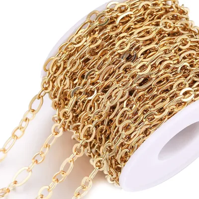 1M Width 5mmStainless Steel Plated Gold Curb Chain Roll NK 1:3 Cuban Chains for DIY Necklace Jewelry