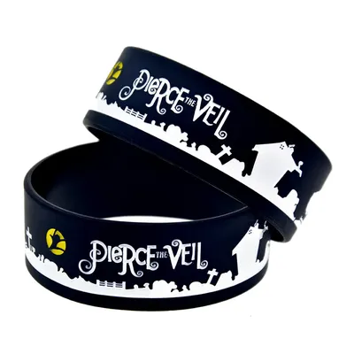 1 PC Pierce The Veil Silicone Wristband One Inch Wide Black For Music Fans