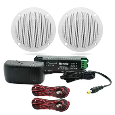 Herdio 2PCS 4'' 160W Waterproof Marine Bluetooth Ceiling Speakers For Bathroom Home Camper Golf Cart Boat With Flush Mount