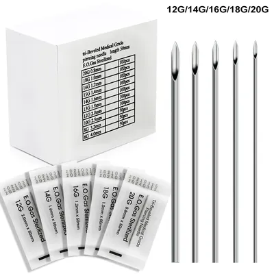 200/100/50PCS Piercing Needles Surgical Steel Disposable Body Piercing Needles E.O.Gas Sterilized Permanent Makeup Tattoo Needle