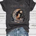 Moon & Fox Print Crew Neck T-Shirt, T-Shirt À Manches Courtes Décontracté Pour Le Printemps Et L'été, Vêtements Pour Femmes