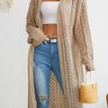 Cardigan En Tricot Pointelle Ouvert Sur Le Devant, Pull Ample Décontracté À Manches Longues, Mi-long, Vêtements Pour Femmes