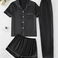 Ensemble Pyjama En Satin Uni, Haut, Short Et Pantalon À Manches Courtes, Vêtements De Nuit Et Vêtements De Détente Pour Femmes