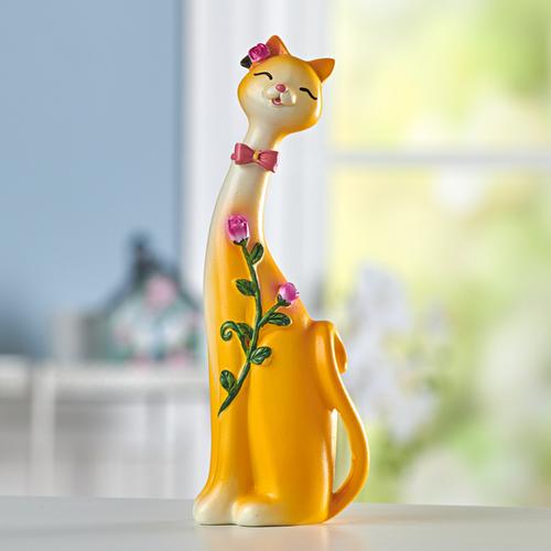 Dekofigur Katze mit Blumenranke
