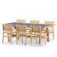 Ensemble de table et 6 chaises en bois et céramique bleue 205x105