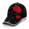 Casquette de baseball patch rose rouge décor strass chapeau de sport Y2K chapeaux de papa réglables légers