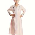 Robe With Embroidered Long Sleeves And V-neck Front Zipper For Girls, Suitable For Ramadan