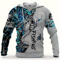 Sweat-shirt à capuche imprimé 3D avec motif de pêche, style décontracté, pour hommes