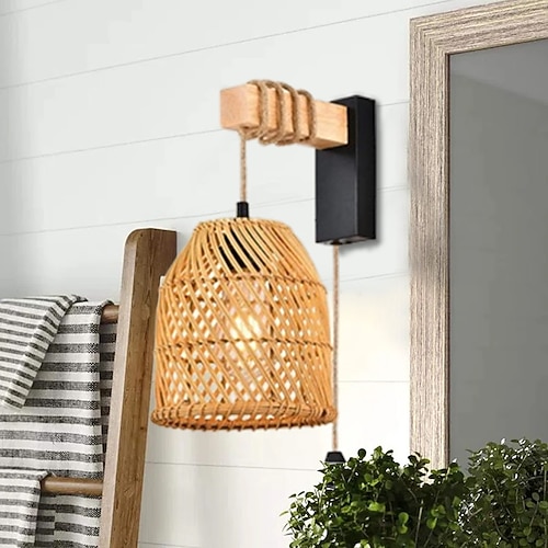 Vintage Landhaus Stil Innenwandleuchten Wohnzimmer Esszimmer Hanfseil Wandleuchte 110-120V 220-240V Image