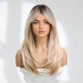 24 pouces perruques blondes pour femmes longue perruque blonde avec frange cheveux synthétiques superposés avec racines foncées