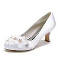 Damen Hochzeit Schuhe Geschenke zum Valentinstag Weiße Schuhe Hochzeit Party Valentinstag Brautschuhe Strass Satinblume Blockabsatz Runde Zehe Elegant Modisch luxuriös Satin Halbschuhe Weiß Elfenbein