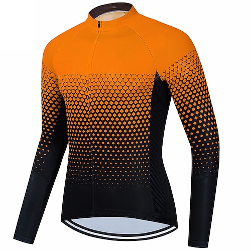 Herren Radtrikot Geometrisch Langarm Fahhrad Trikot Oberteil mit 3 Gesäßtaschen Mountainbike MTB Straßenradsport Schnelltrocknend Reflektierende Streifen Rückentasche Feuchtigkeitsableitend Sport Image