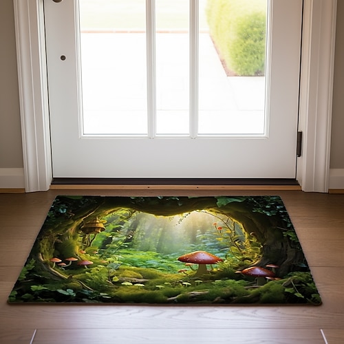 Fußmatte mit Pilzen, Wald-Fußmatte, waschbare Teppiche, Küchenmatte, rutschfest, ölbeständiger Teppich, Indoor-Outdoor-Matte, Schlafzimmerdeko, Badezimmermatte, Eingangsteppich Image