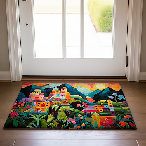 Fußmatte mit farbenfroher Stadtmotiv, Fußmatten, waschbare Teppiche, Küchenmatte, rutschfeste, ölbeständige Matte, Indoor-/Outdoor-Matte, Schlafzimmerdeko, Badezimmermatte, Eingangsteppich Image