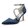 Damen Hochzeit Schuhe Pumpen Geschenke zum Valentinstag Weiße Schuhe Hochzeit Party Valentinstag Brautschuhe Strass Stöckelabsatz Spitze Zehe Modisch luxuriös Sexy Satin Knöchelriemen Wein Schwarz