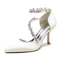 Damen Hochzeit Schuhe Pumpen Geschenke zum Valentinstag Weiße Schuhe Hochzeit Party Valentinstag Brautschuhe Strass Stöckelabsatz Spitze Zehe Modisch luxuriös Sexy Satin Knöchelriemen Wein Schwarz