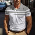 Men's Golf Shirt Golf Polo Work Casual Lapel Short Sleeve Basic Modern Color Block Stripes Button Spring Summer Regular Fit Black Navy Blue Brown Green Light Blue Grey Golf Shirt