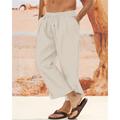 Men's Linen Pants Summer Pants Beach Pants Harem Pants Pocket Drawstring Elastic Waist Plain Comfort Breathable Daily Holiday Vacation Hawaiian Boho Lake blue Black